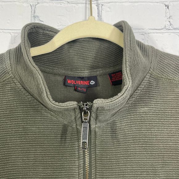 Wolverine Knit Sweater Adult Extra Lararge Green Textured 1/2 Zip Vintage - Picture 3 of 14
